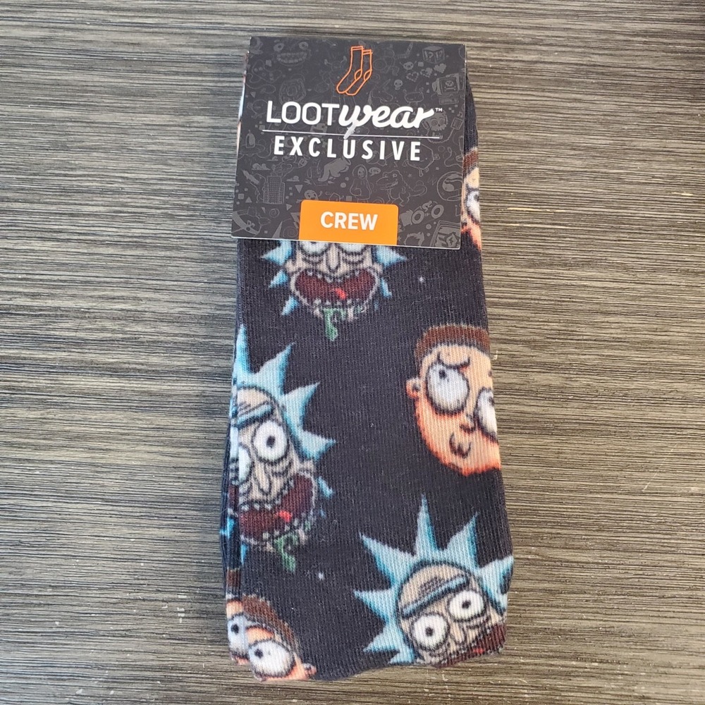 NEW Loot Crate Wear PARTNERS Rick & Morty  Adult Swim Crew‎ Socks Shoe Size 6-12